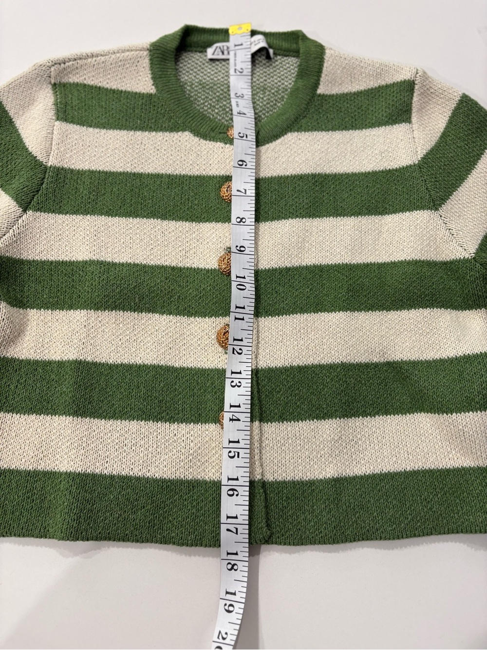 ZARA Green & Cream Striped Knit Cardigan Size Small - Picture 9 of 10